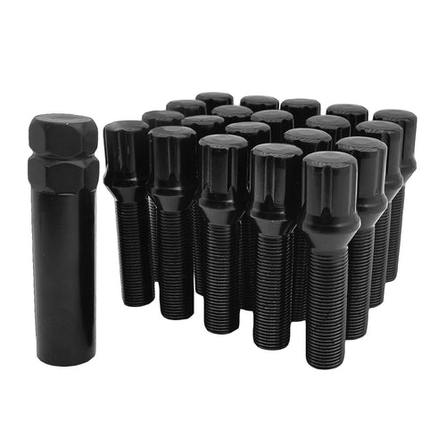 20PCS + Key Audi Volkswagen 27mm Spline Drive Extended Wheel Bolts - M14X1.5 Black